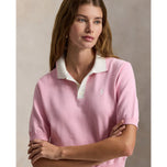 RLX Ralph Lauren Wanita 2/48 Katun Campuran Lengan Pendek Rajutan Golf Polo Shirt - Pink Muda/Putih Splash