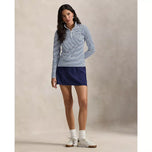 RLX Ralph Lauren Wanita UV Stretch Jersey 1/4 Zip Golf Pullover - Halus Navy/Cremic White/Blue Mist