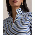 RLX Ralph Lauren Wanita UV Stretch Jersey 1/4 Zip Golf Pullover - Halus Navy/Cremic White/Blue Mist