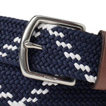Sabuk Golf Bergaris Berselaput Trim Kulit RLX Ralph Lauren - Biru Laut/Keramik Putih