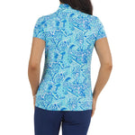 IBKUL Women's Krista Print Short Sleeve Zip Mock Neck - Blue/Turquois
