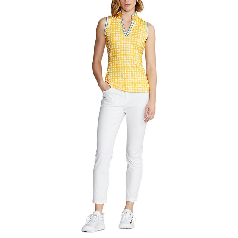 RLX Ralph Lauren Women's Printed Airflow Performance Sleeveless Golf Shirt - Yellow Fin Gingham