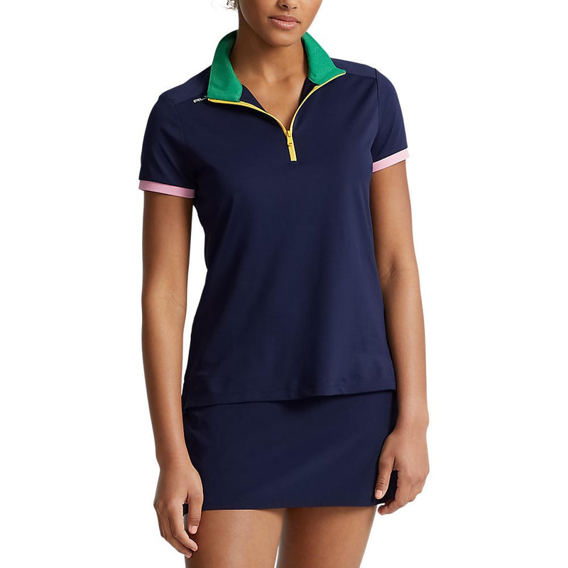 RLX Ralph Lauren Women's Air Tech Pique Golf Polo Shirt - French Navy/Cruise Green Multi