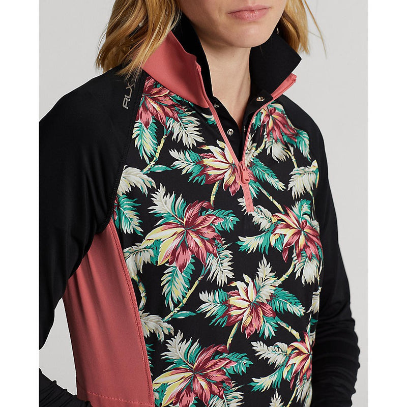 RLX Ralph Lauren Women's Printed Jersey UV Quarter Zip Golf Pullover - Island Bamboo Floral Multi