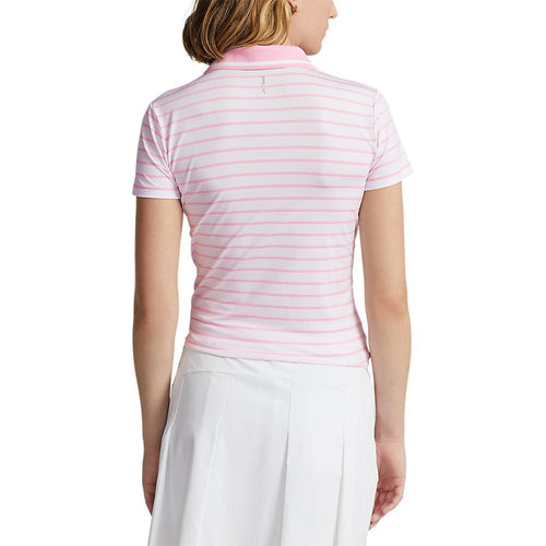 RLX Ralph Lauren Women's Tour Perfomance Stripe Golf Polo Shirt - Pure White/Pink Flamingo