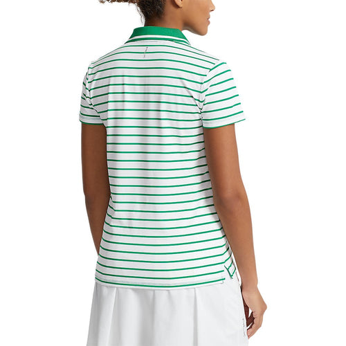 RLX Ralph Lauren Women's Tour Perfomance Stripe Golf Polo Shirt - Pure White/Cruise Green Fairway