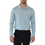 KJUS Soren Stripes Long Sleeve Polo Golf Shirt - Quite Harbor/Ice Blue