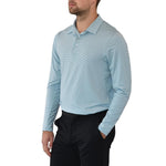 KJUS Soren Stripes Long Sleeve Polo Golf Shirt - Quite Harbor/Ice Blue