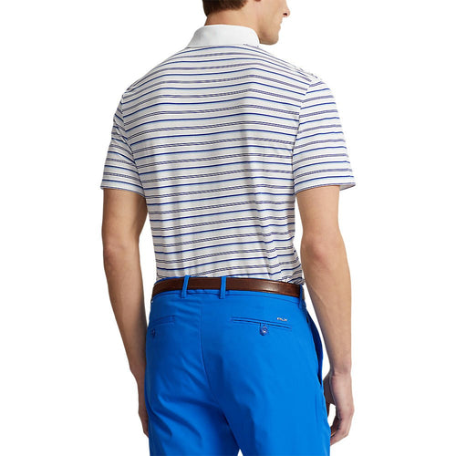 RLX Ralph Lauren Tour Pique Stripe Polo Shirt - Pure White Multi Blue