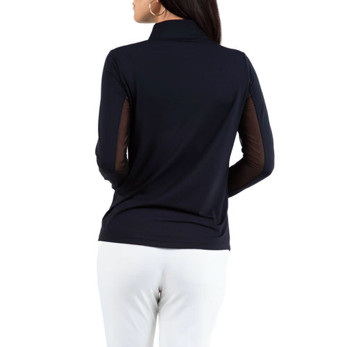 IBKUL Women's Solid Long Sleeve Zip Mock Neck - Black