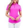 IBKUL Women's Short Sleeve Zip Mock Neck Polo - Hot Pink