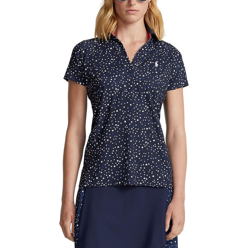 RLX Ralph Lauren Women's Printed Airflow V-Neck Golf Polo Shirt - French Navy Summer Night Stars