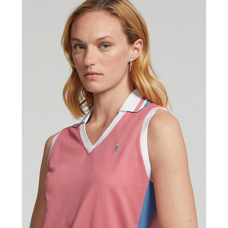 RLX Ralph Lauren Women's Tour Pique Sleeveless Golf Shirt - Desert Rose/Hatteras Blue