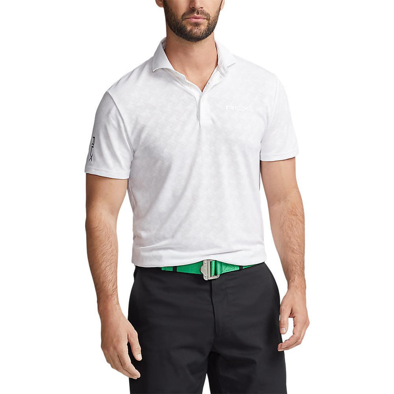 RLX Ralph Lauren Jacquard Performance Polo Shirt - Pure White Geo Sailboat